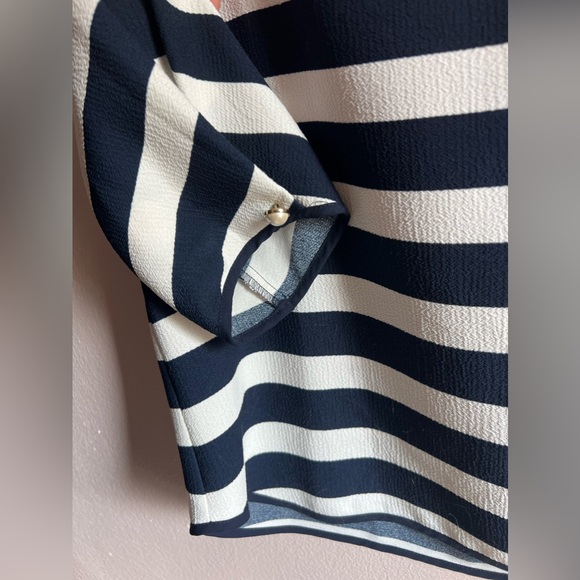 Zara Navy White Striped Blouse - Picture 3 of 12